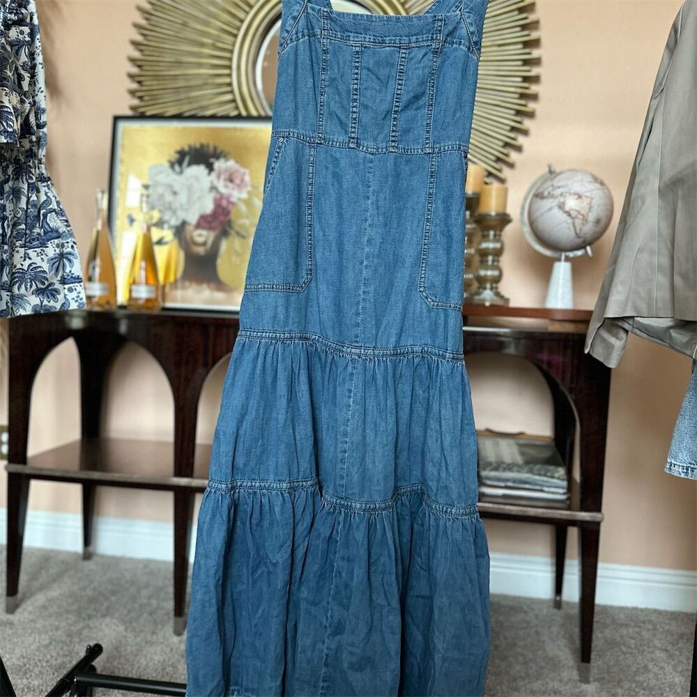 Free People Women's Size 6 Blue Denim Tiered Maxi Dress Sleeveless